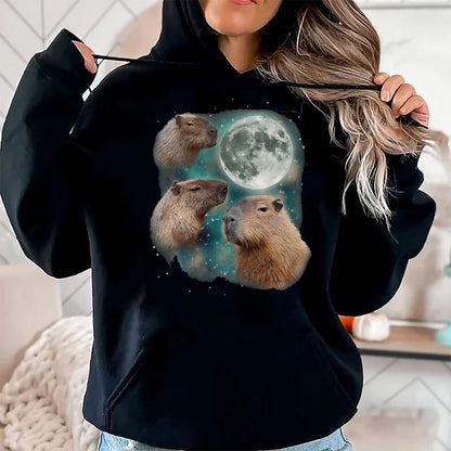 Cute Capybara Shirt, Funny Capybara UnisexT-Shirt/Hoodie/Sweatshirt HLT00 - 3 Capybara Moon Giant Rodents Weird Howling Parody T-Shirt, Men, Black, 3X-Large