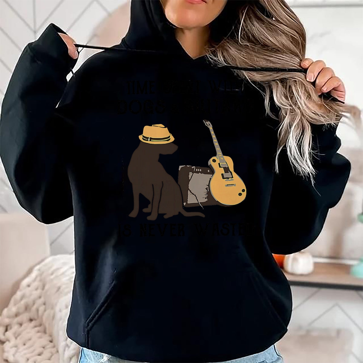 Guitar Lover Shirt, Funny Guitar UnisexT-Shirt/Hoodie/Sweatshirt HLT00 - Time Spent with Dog and Guitars is Never Wasted Saying T-Shirt