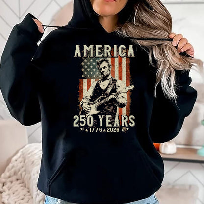 Guitar Lover Shirt, Funny Guitar UnisexT-Shirt/Hoodie/Sweatshirt HLT00 - Vintage Abraham Lincoln Abe Lincoln Playing Guitar 250 Years T-Shirt, Men, Black, 3X-Large
