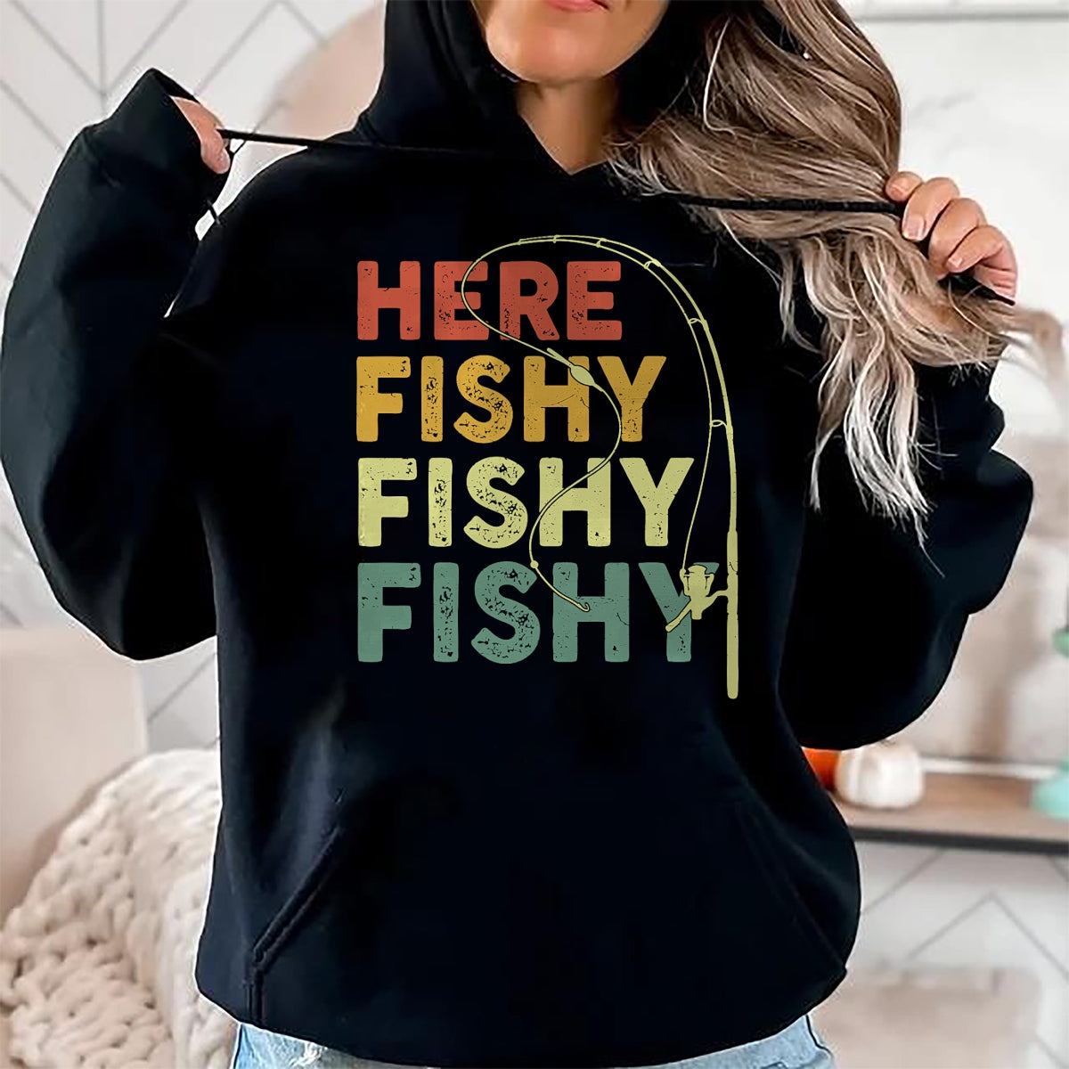 Funny Fishing Shirt, Gift For Fishing Lover Unisex T-Shirt/Hoodie/Sweatshirt HLT00 - Fishing Here-Fishy Bass Fish Dad Funny T-Shirt