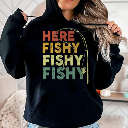 Funny Fishing Shirt, Gift For Fishing Lover Unisex T-Shirt/Hoodie/Sweatshirt HLT00 - Fishing Here-Fishy Bass Fish Dad Funny T-Shirt