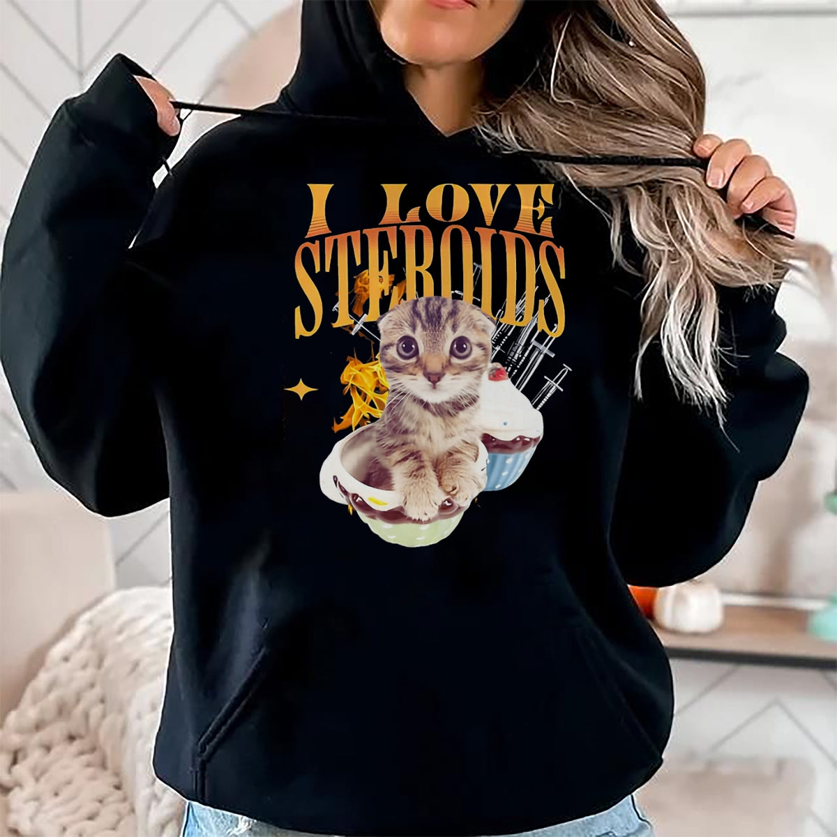Cat Love Shirt, Funny Cat Lover Gift UnisexT-Shirt/Hoodie/Sweatshirt HLT00 - I Love Steroids CAT Funny Meme Cute T-Shirt, Men, Black, X-Large