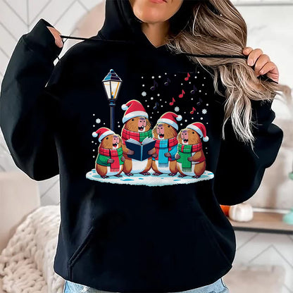 Cute Capybara Shirt, Funny Capybara Unisex T-Shirt/Hoodie/Sweatshirt HLT00 - Festive Winter Capybara Christmas T-Shirt