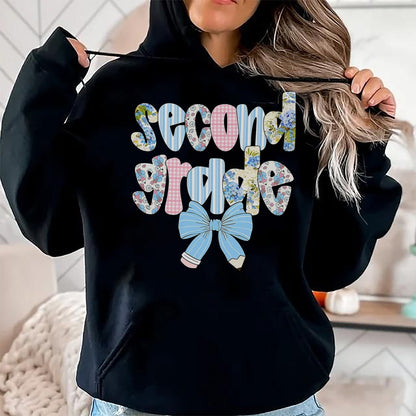 Best Student Shirt, Funny Back To School UnisexT-Shirt/Hoodie/Sweatshirt HLT00 - Second Grade Coquette Bow Pencil First Day Back to School T-Shirt, Men, Black, 3X-Large