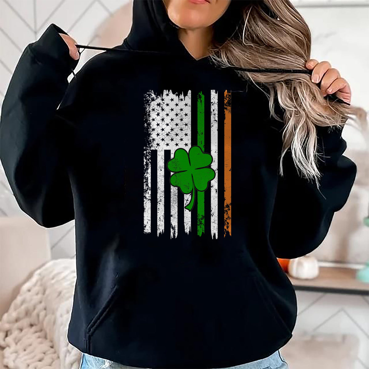 Patrick Day Shirts for Family, Funny Patrick Day shirts, st patrick's day Unisex T-Shirt/Hoodie/Sweatshirt HLT00 - St Patrick Day Irish American Flag Retro Saint Patricks Day T-Shirt