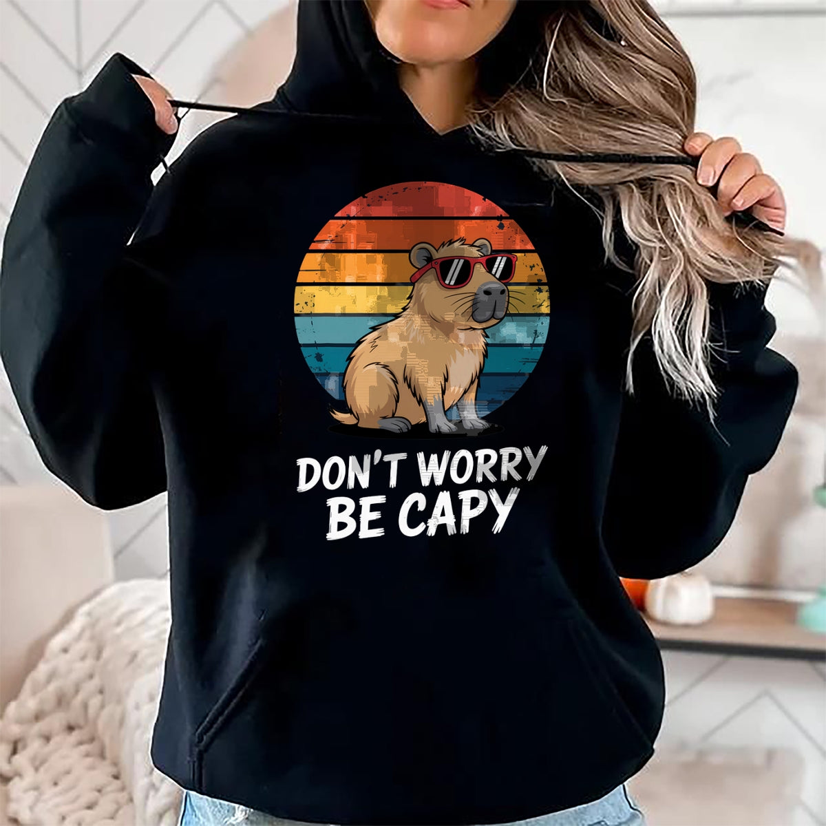 Cute Capybara Shirt, Funny Capybara Unisex T-Shirt/Hoodie/Sweatshirt HLT00 - Don_t Worry Be Capy Relaxed Capybara Lovers Summer Vibes T-Shirt