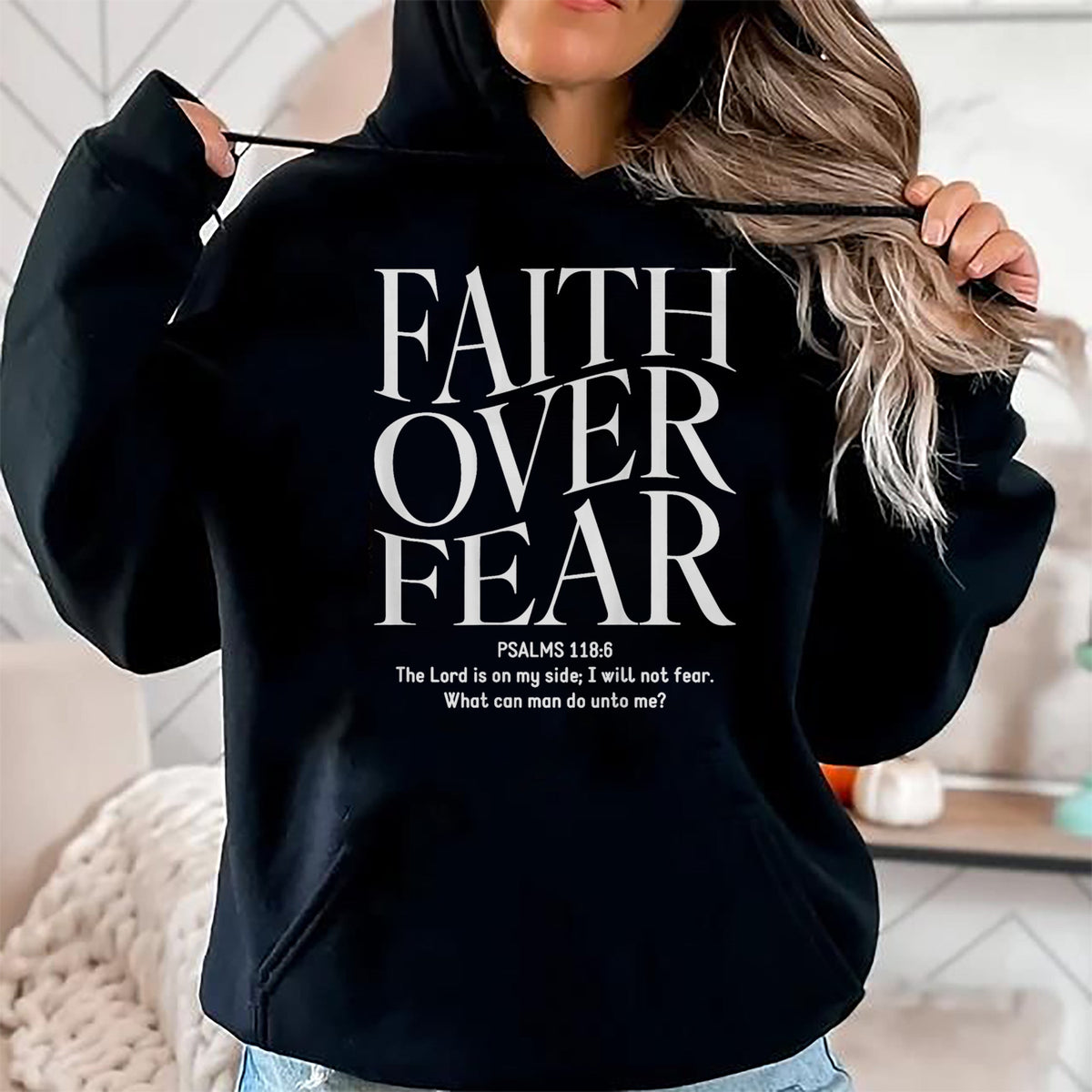 Christian Tee, Christian Faith Unisex T-Shirt/Hoodie/Sweatshirt HLT00 - Faith Over Fear Christian (on back) T-Shirt