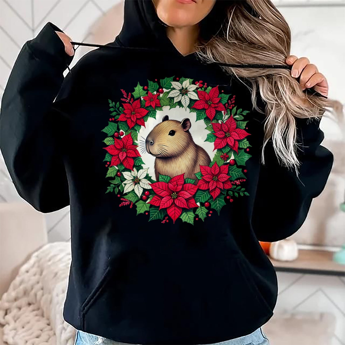 Cute Capybara Shirt, Funny Capybara UnisexT-Shirt/Hoodie/Sweatshirt HLT00 - Capybara Christmas illustration Long Sleeve T-Shirt