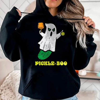 Funny Pickleball Shirt, Pickleball Lover Unisex T-Shirt/Hoodie/Sweatshirt HLT00 - Halloween Pickleball Pickle Boo Ghost Costume Men Women Kids T-Shirt