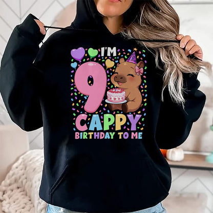 Cute Capybara Shirt, Funny Capybara UnisexT-Shirt/Hoodie/Sweatshirt HLT00 - Capybara Birthday Shirt 9 Kawaii Girl Capybara 9th Birthday T-Shirt