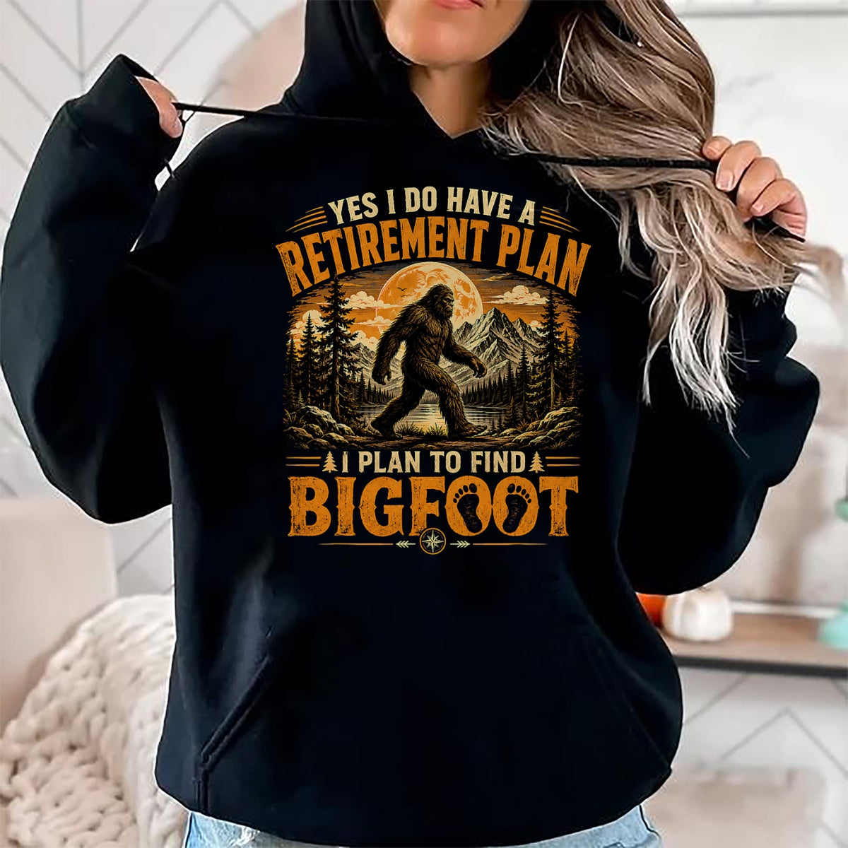 Funny Camping Shirt, Gift For Camping Lover Unisex T-Shirt/Hoodie/Sweatshirt HLT00 - Vintage Bigfoot Mountain Explorer Retirement Plan Merch T-Shirt