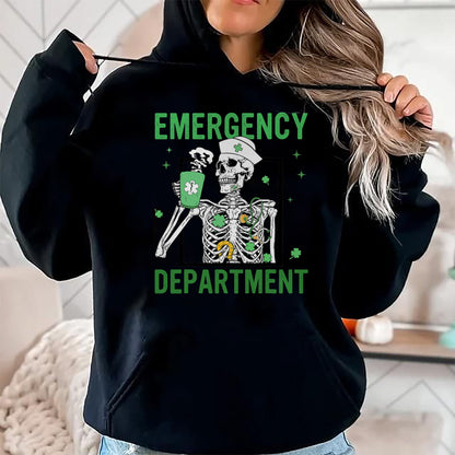 Patrick Day Shirts for Family, Funny Patrick Day shirts, st patrick's day Unisex T-Shirt/Hoodie/Sweatshirt HLT00 - Skeleton Emergency Department Coffee ER Nurse St Patrick Day T-Shirt (1)