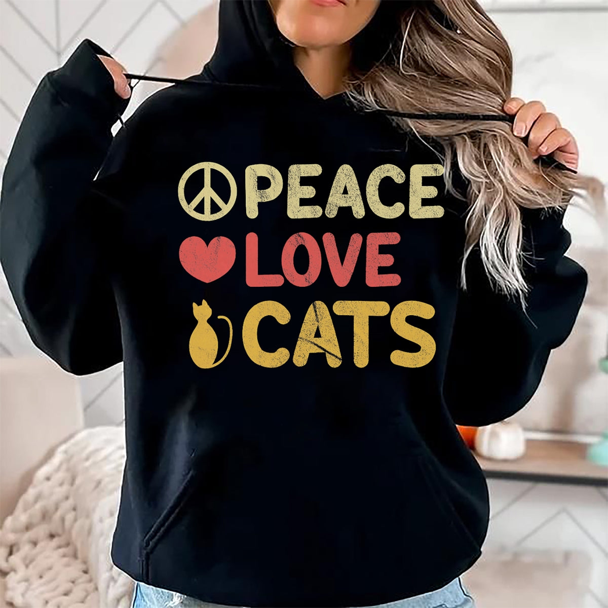 Cat Love Shirt, Funny Cat Lover Gift UnisexT-Shirt/Hoodie/Sweatshirt HLT00 - Peace Love Cats Funny Cat Lover Gift T-Shirt