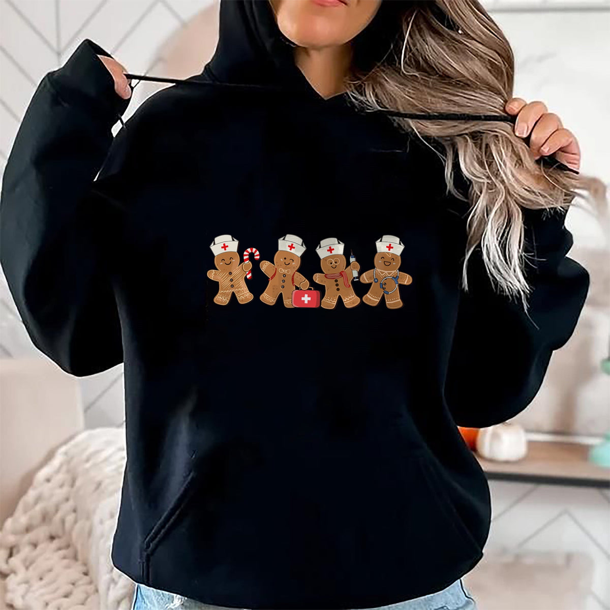 Funny Nurse Shirt, Nurse Unisex T-Shirt/Hoodie/Sweatshirt HLT00 - Nurse Cute Gingerbread Christmas Xmas Holiday Nurses Pajamas T-Shirt