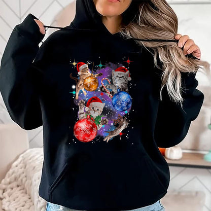 Christmas Shirts for Family, Funny christmas shirts, Christmas Unisex T-Shirt/Hoodie/Sweatshirt HLT00 - Cute Christmas Cats In Space Ornaments Graphic T-Shirt