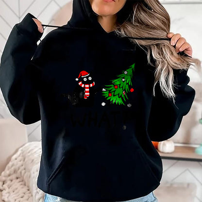 Christmas Shirts for Family, Funny christmas shirts, Christmas Unisex T-Shirt/Hoodie/Sweatshirt HLT00 - Funny Black Cat Gift Pushing Christmas Tree Over Cat What T-Shirt