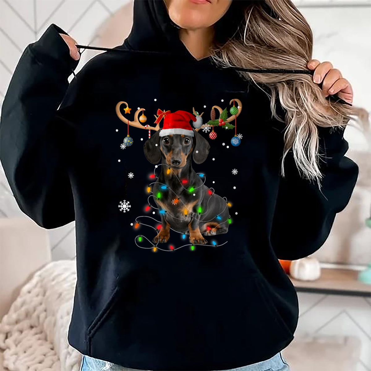 Christmas Shirts for Family, Funny christmas shirts, Christmas Unisex T-Shirt/Hoodie/Sweatshirt HLT00 - Funny Dachshund Christmas Reindeer Christmas Lights Pajama T-Shirt