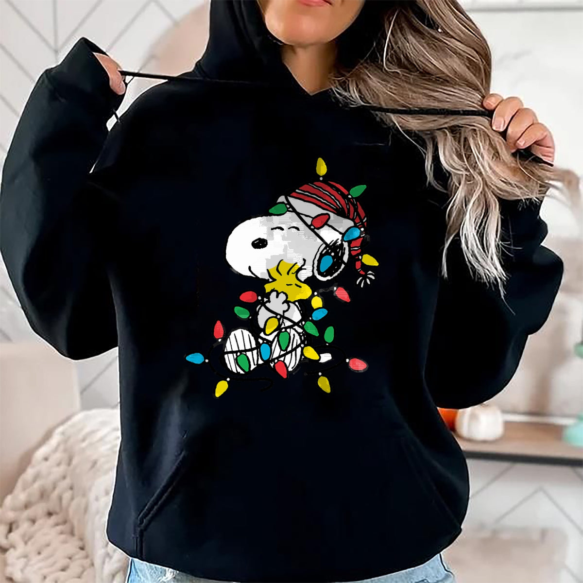 Christmas Shirts for Family, Funny christmas shirts, Christmas Unisex T-Shirt/Hoodie/Sweatshirt HLT00 - Peanuts - Snoopy Woodstock Christmas Lights T-Shirt