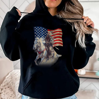 Native American T-Shirts, Vintage Native American Unisex T-Shirt/Hoodie/Sweatshirt HLT00 - Native American Day Flag Indian Riding Horse 4th of July T-Shirt (1)