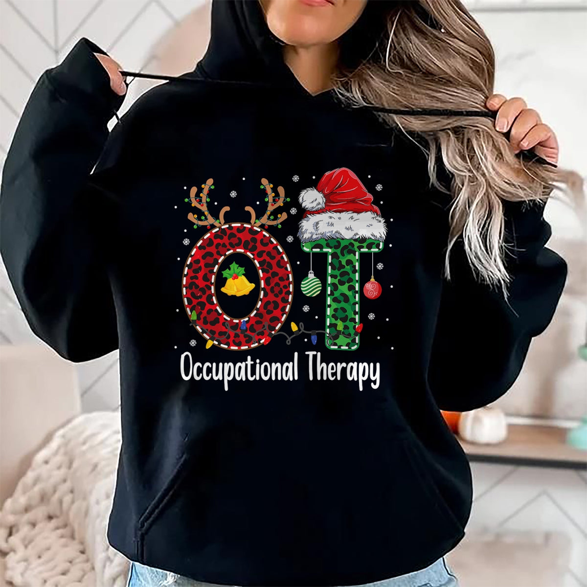 Christmas Shirts for Family, Funny christmas shirts, Christmas Unisex T-Shirt/Hoodie/Sweatshirt HLT00 - Occupational Therapy Christmas santa hat OT Therapist T-Shirt