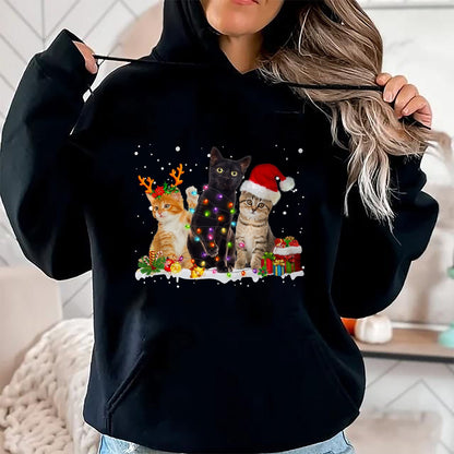 Christmas Shirts for Family, Funny christmas shirts, Christmas Unisex T-Shirt/Hoodie/Sweatshirt HLT00 - Santa Cat Light Gorgeous Reindeer Pajama Christmas Cat Lover T-Shirt