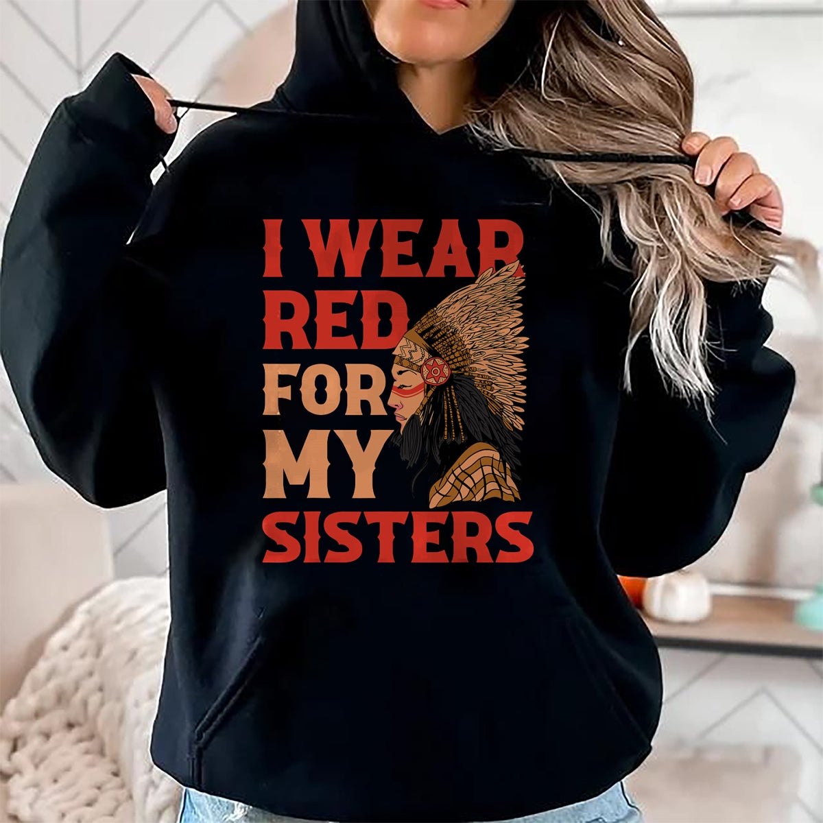 Native American T-Shirts, Vintage Native American Unisex T-Shirt/Hoodie/Sweatshirt HLT00 - I Wear Red For My Sisters Native American T-Shirt (1)