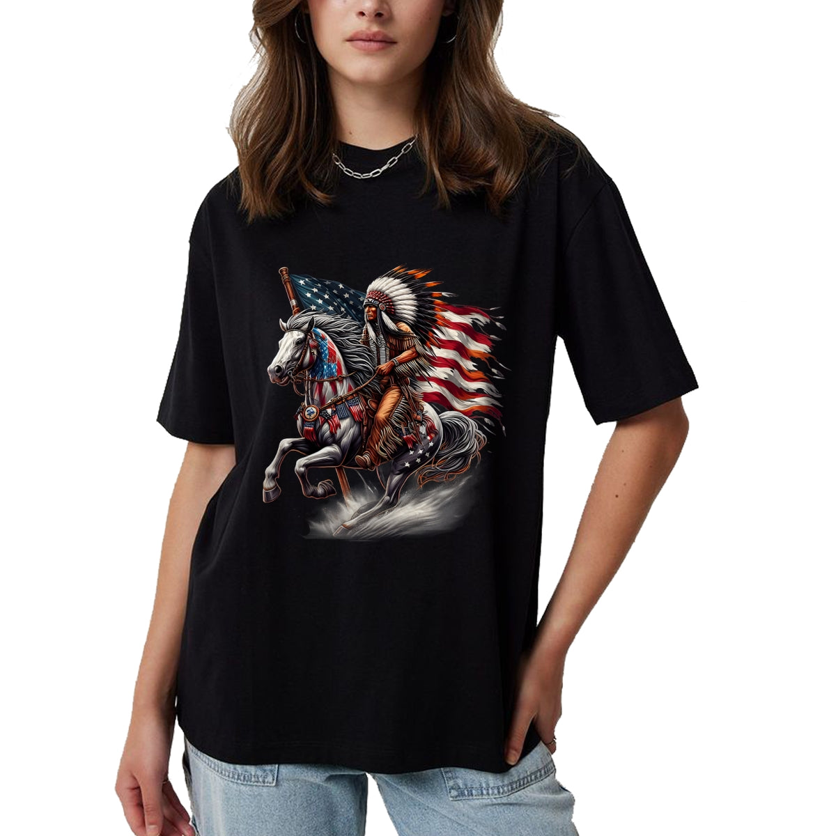 Native American T-Shirts, Vintage Native American Unisex T-Shirt/Hoodie/Sweatshirt HLT00 - Native American Day Flag Indian Riding Horse 4th of July T-Shirt (3)