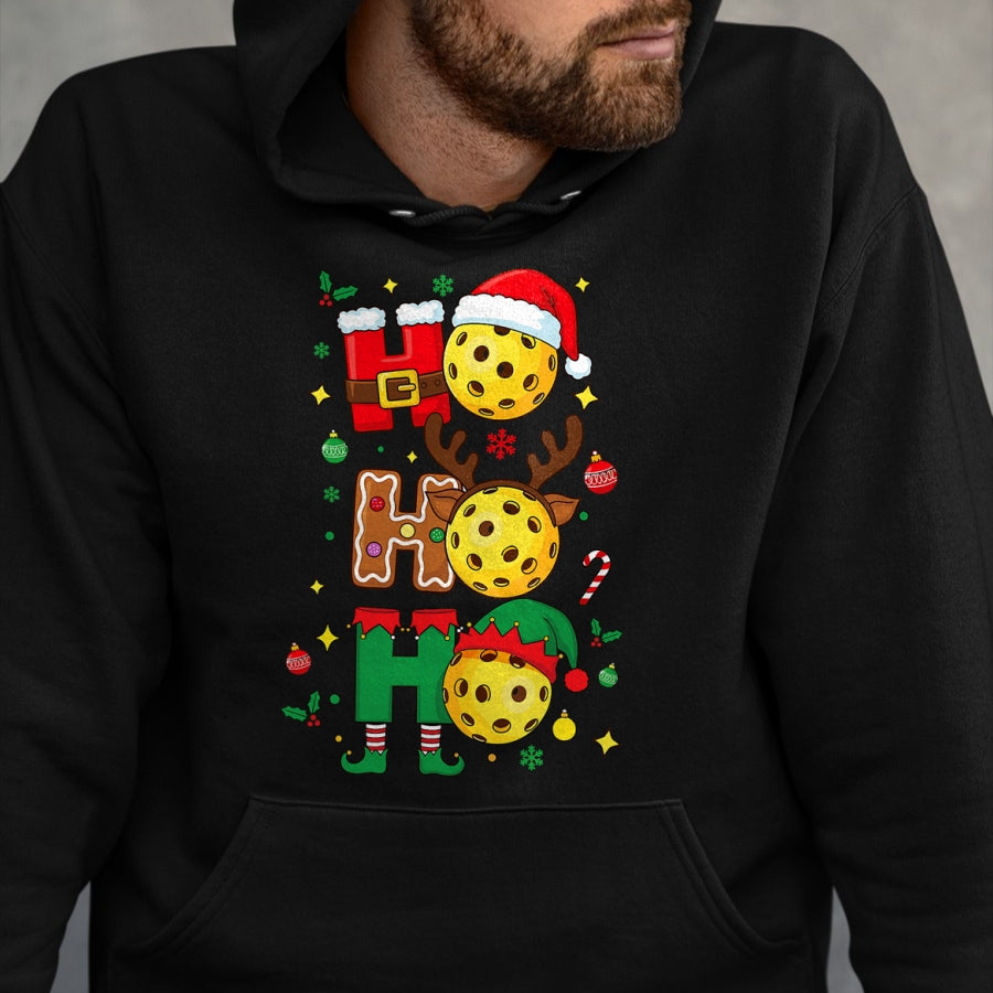 Funny Pickleball Shirt, Pickleball Lover Unisex T-Shirt/Hoodie/Sweatshirt HLT00 - Ho Ho Ho Pickleball Christmas, Funny Paddle Players Holiday T-Shirt