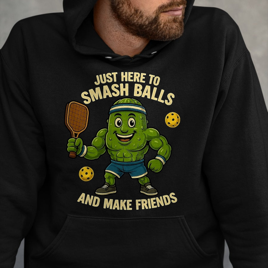 Funny Pickleball Shirt, Pickleball Lover Unisex T-Shirt/Hoodie/Sweatshirt HLT00 - Just Here to Smash Balls and Make Friends Funny Pickleball T-Shirt, Men, Black, 3X-Large
