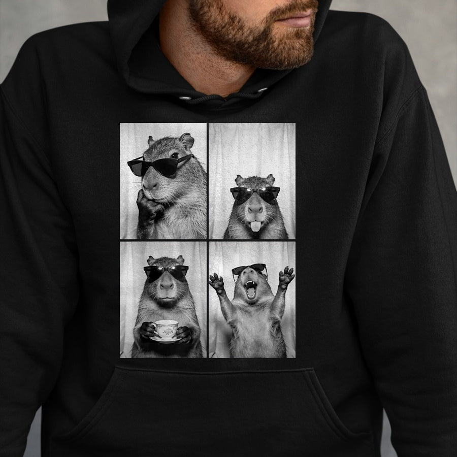 Cute Capybara Shirt, Funny Capybara Unisex T-Shirt/Hoodie/Sweatshirt HLT00 - Funny Capybara Photobooth, Capybara with Sunglasses, Rodent T-Shirt, Women, Black, X-Small