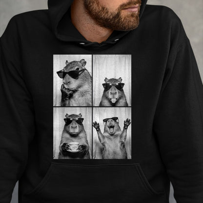 Cute Capybara Shirt, Funny Capybara Unisex T-Shirt/Hoodie/Sweatshirt HLT00 - Funny Capybara Photobooth, Capybara with Sunglasses, Rodent T-Shirt, Women, Black, X-Small
