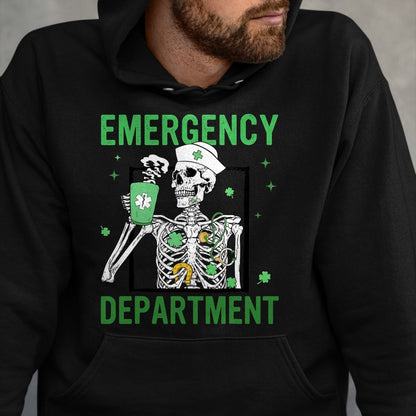 Patrick Day Shirts for Family, Funny Patrick Day shirts, st patrick's day Unisex T-Shirt/Hoodie/Sweatshirt HLT00 - Skeleton Emergency Department Coffee ER Nurse St Patrick Day T-Shirt (1)