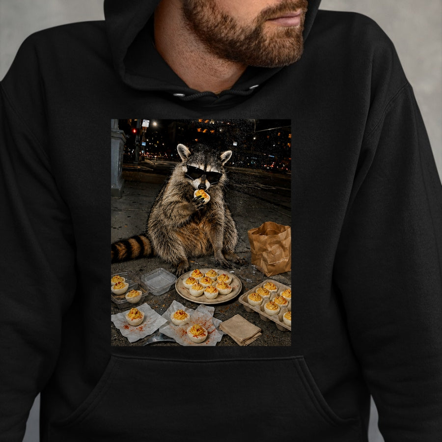 Best Thanksgiving Family Shirt , Funny Thanksgiving UnisexT-Shirt/Hoodie/Sweatshirt HLT00 - Raccoon Eating Deviled Eggs Funny Thanksgiving Humor T-Shirt
