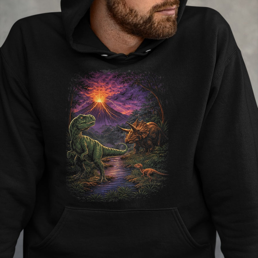 Best Dinosaur Lover Shirt, Funny Dinosaur UnisexT-Shirt/Hoodie/Sweatshirt HLT00 - Vintage Dinosaur 90s T Rex and Triceratops Volcano Nature T-Shirt, Men, Black, 3X-Large
