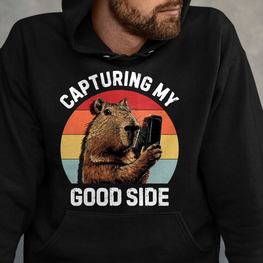 Cute Capybara Shirt, Funny Capybara Unisex T-Shirt/Hoodie/Sweatshirt HLT00 - Capybara Selfie Long Sleeve T-Shirt