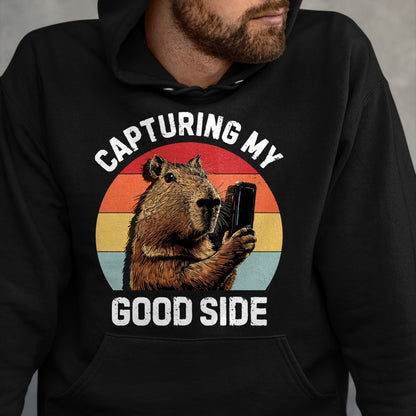Cute Capybara Shirt, Funny Capybara Unisex T-Shirt/Hoodie/Sweatshirt HLT00 - Capybara Selfie Long Sleeve T-Shirt