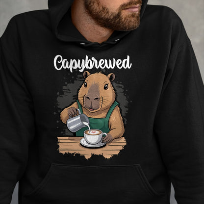 Cute Capybara Shirt, Funny Capybara Unisex T-Shirt/Hoodie/Sweatshirt HLT00 - Capybrewed Funny Capybara Barista Coffee Lover T-Shirt