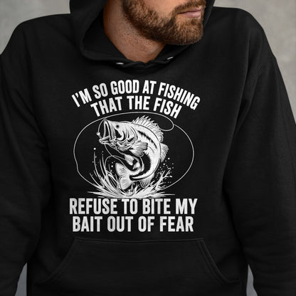 Funny Fishing Shirt, Gift For Fishing Lover Unisex T-Shirt/Hoodie/Sweatshirt HLT00 - Fish Refuse to Bite My Bait Funny Fishing Back Print T-Shirt