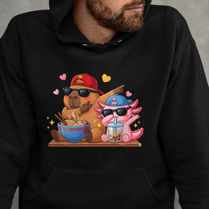 Cute Capybara Shirt, Funny Capybara Unisex T-Shirt/Hoodie/Sweatshirt HLT00 - Cute Dabbing Capybara Axolotl Boba Tea Ramen Boys Girls Kids T-Shirt