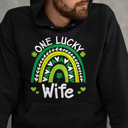 Best Wife Shirt, Wife and Husband Unisex T-Shirt/Hoodie/Sweatshirt HLT00 - Gift for wife T shirt, lucky wife   Womens One Lucky Wife Boho Rainbow St Patricks Day Shamrock Tank (1)