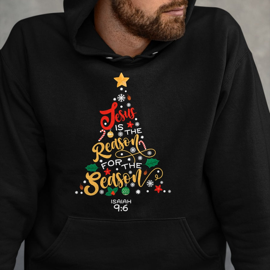 Christian Tee, Christian Faith Unisex T-Shirt/Hoodie/Sweatshirt HLT00 - Jesus Is The Reason For The Season Christian Christmas Tree T-Shirt (1)