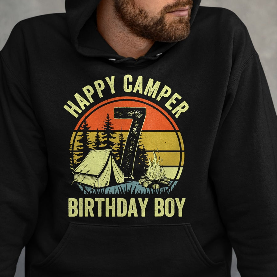 Funny Camping Shirt, Gift For Camping Lover Unisex T-Shirt/Hoodie/Sweatshirt HLT00 - Happy Camper 7 Funny Camping Campfire 7th Birthday Boy T-Shirt