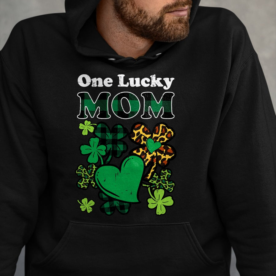 Patrick Day Shirts for Family, Funny Patrick Day shirts, st patrick's day Unisex T-Shirt/Hoodie/Sweatshirt HLT00 - One Lucky Mom Plaid Shamrock Heart St Patrick Day Mommy Mama T-Shirt