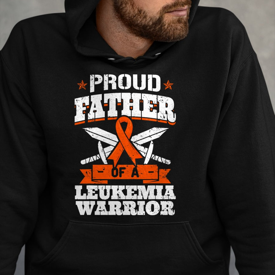 Gift for Dad Shirt, Funny Dad Unisex T-Shirt/Hoodie/Sweatshirt HLT00 – Proud Father Of A Leukemia Warrior Dad Awareness Ribbon T-Shirt