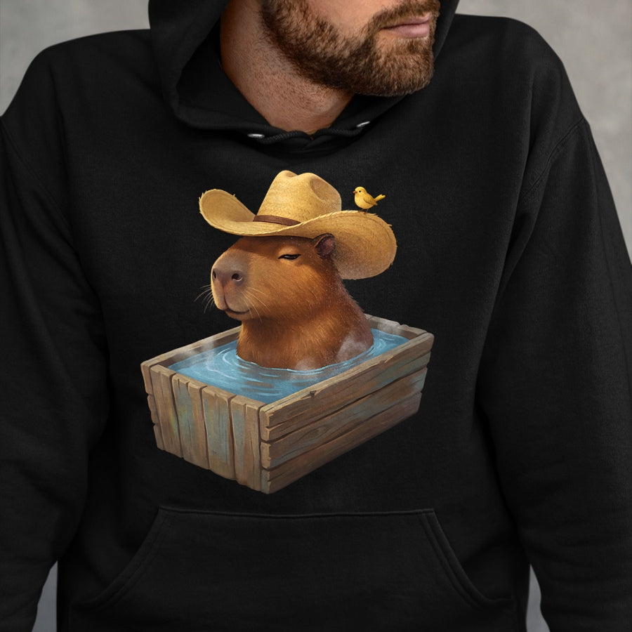 Cute Capybara Shirt, Funny Capybara Unisex T-Shirt/Hoodie/Sweatshirt HLT00 - Cute Capybara Wearing Cowboy Hat in Bathtub Funny Western T-Shirt