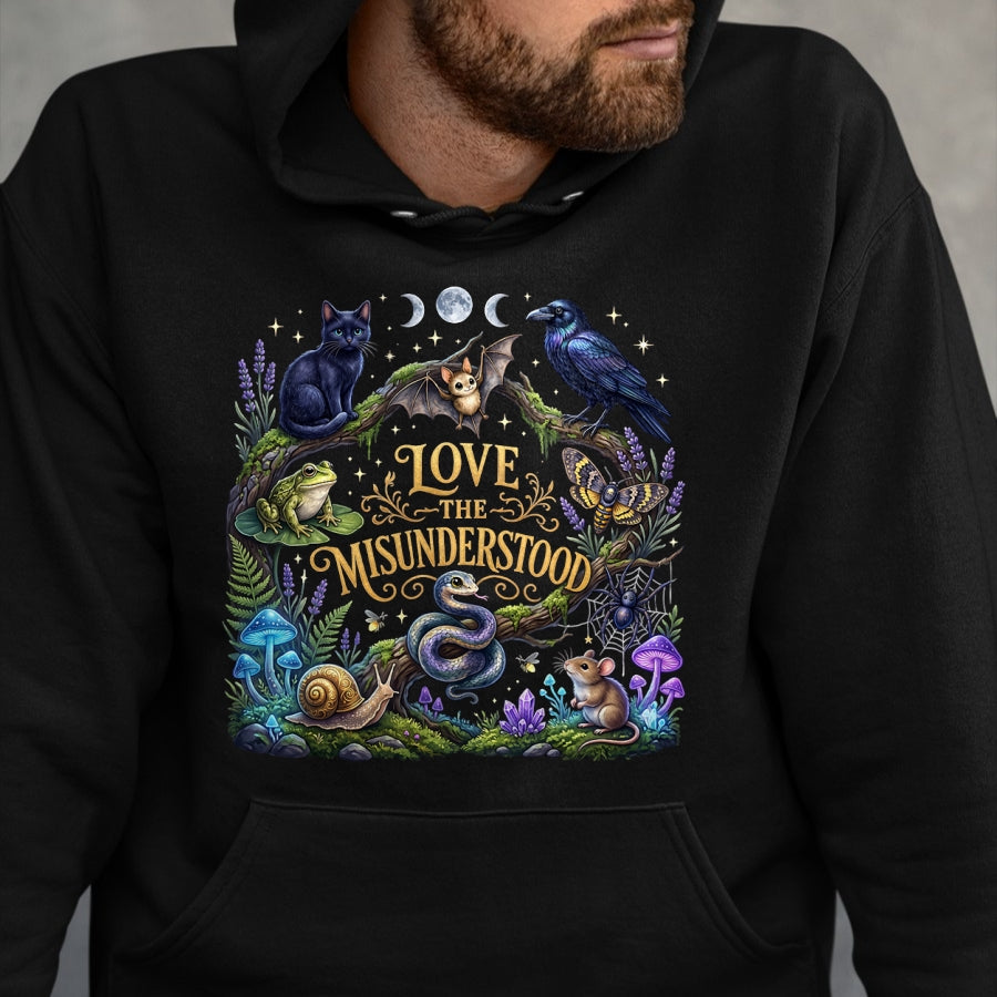 Cat Love Shirt, Funny Cat Lover Gift UnisexT-Shirt/Hoodie/Sweatshirt HLT00 - Love The Misunderstood Bat Raven Cat Snake Spider Frog Moth T-Shirt