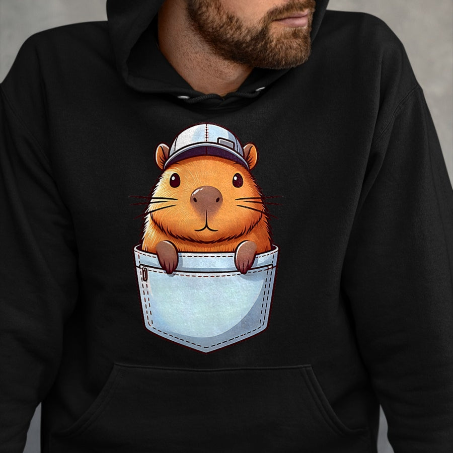 Cute Capybara Shirt, Funny Capybara Unisex T-Shirt/Hoodie/Sweatshirt HLT00 - Friendly Capybara in Pocket for Kids, Boys, Girls, Women Men T-Shirt