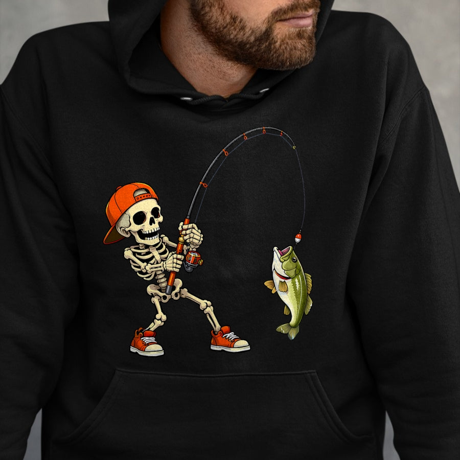 Funny Fishing Shirt, Gift For Fishing Lover Unisex T-Shirt/Hoodie/Sweatshirt HLT00 - Halloween Skeleton Fishing Bass Fisherman Funny Spooky T-Shirt