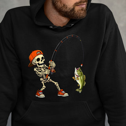 Funny Fishing Shirt, Gift For Fishing Lover Unisex T-Shirt/Hoodie/Sweatshirt HLT00 - Halloween Skeleton Fishing Bass Fisherman Funny Spooky T-Shirt