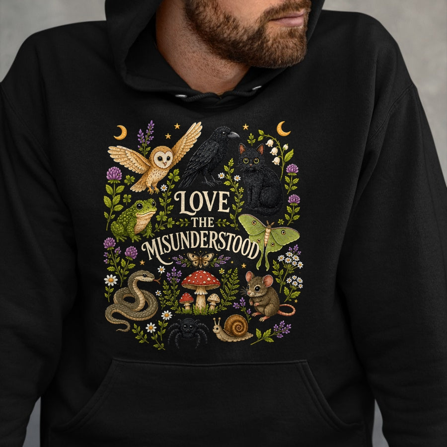 Cat Love Shirt, Funny Cat Lover Gift UnisexT-Shirt/Hoodie/Sweatshirt HLT00 - Love The Misunderstood Bat Raven Cat Snake Spider Moth Frog T-Shirt (1)